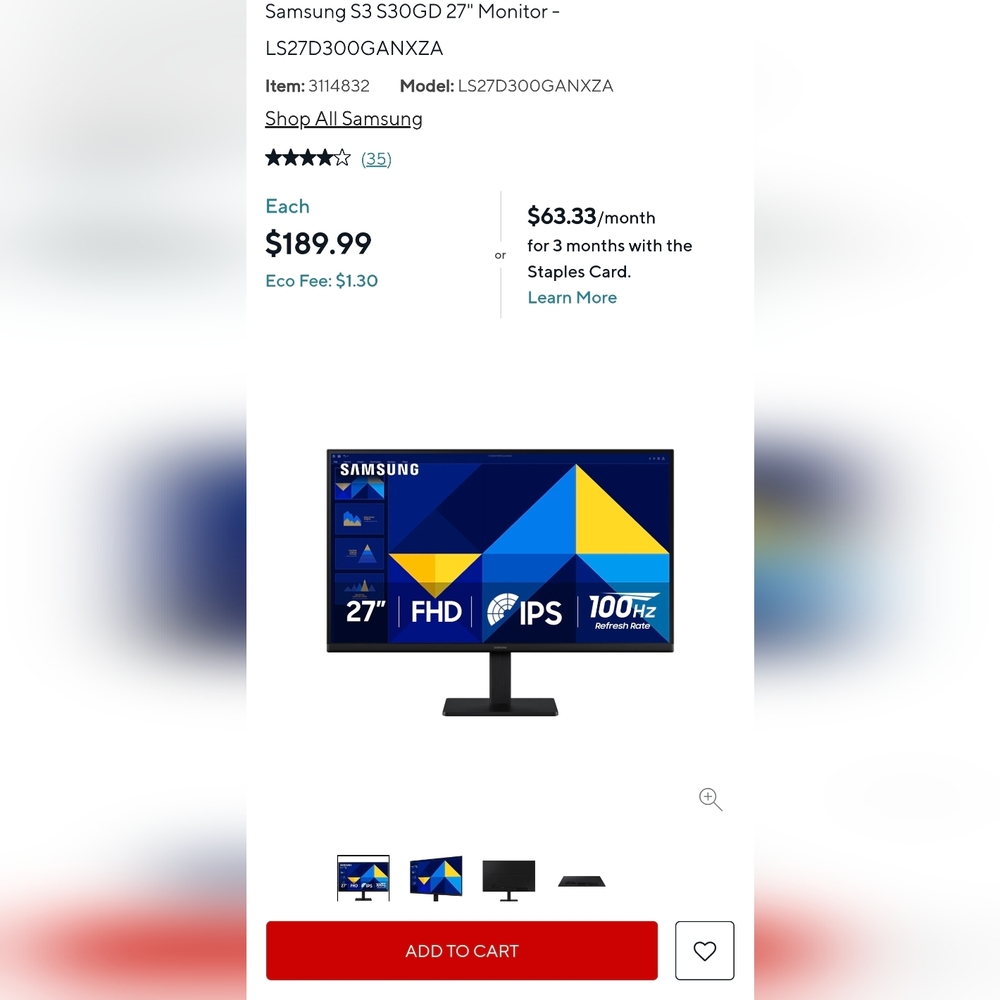 Samsung FHD 100Hz 27 inch minitor, S27D300GAN
